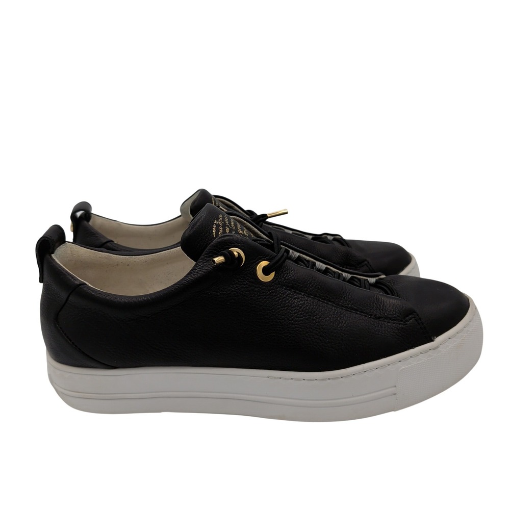 Paul Green No Tie Faye Super Soft Black Pebble Leather Platform Sneaker 7 US 9.5